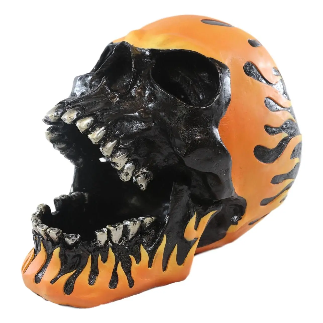 Resin Flame Skull Ghost Rider Hot Rod Figurine - 6.5"H Open-Jaws Cigarette Ashtray, Home Decor Art Decoration Sculpture