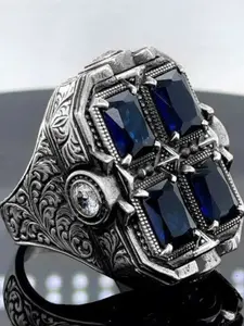 Men's Fashion Ring with Synthetic Blue Sapphire, Punk Style, Perfect for Valentine's Day, Wedding, Party, Birthday Gift, Marquise Cut Ring, Jewelry Gifts