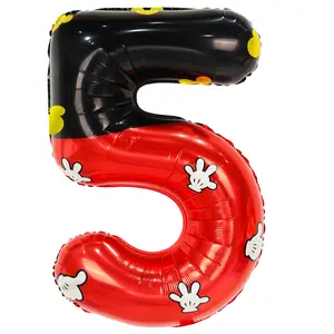 40 Inch Cartoon Mouse Number 5 Balloon Black Red Balloons,Giant Number with Animation Style Balloons for 5th Anniversary Birthday Theme Party Decorations Supplies