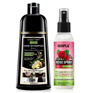 400ml 3-in-1 Black Hair Dye Shampoo Herbal Formula with Ginseng Covers Gray Hair Natural Plant Haircare Hair Mousse Conditioner Gentle