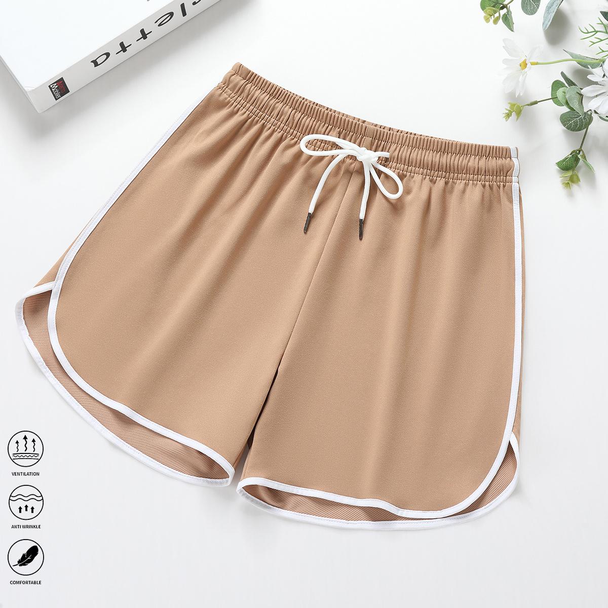 Pack of 4 women’s casual athletic shorts—home wear shorts, solid color, drawstring elastic waistband; suitable for casual outfits, outdoor sports, and yoga; women’s shorts, summer clothing.