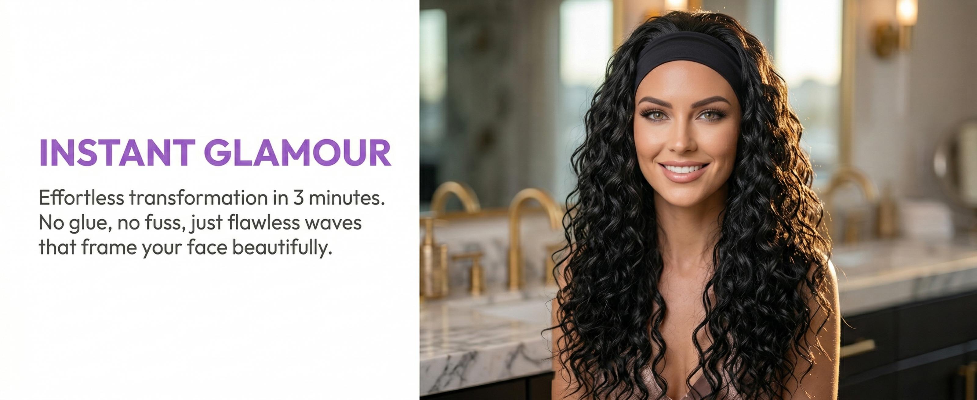 Silk Satin Ribbon Deep Wave Synthetic Headband Wig - No glue, no lace design, convenient headband wig for women without the need for adhesive | Four Seasons Series Deep Wave Hair Accessory Beauty Enhancer