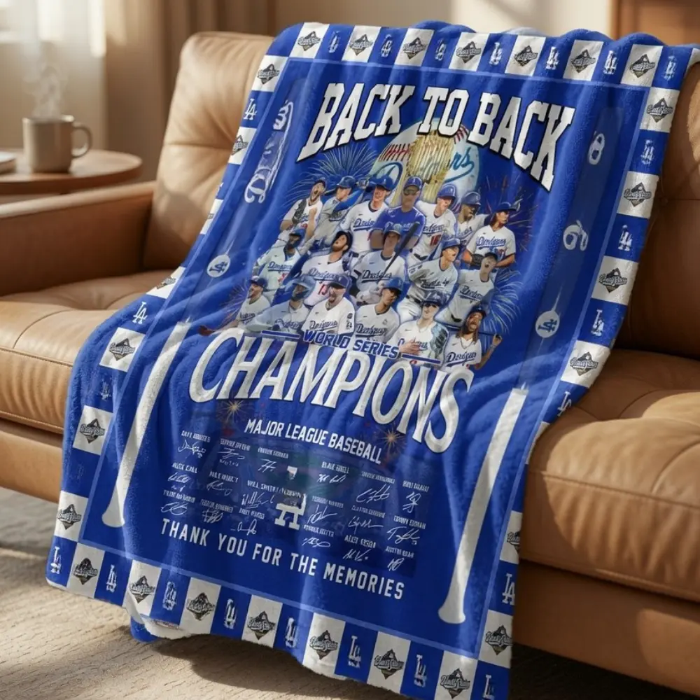 LA Baseball Champions Throw Blanket, Blue White Sports Fan Fleece Blanket, Cozy Gift for Him