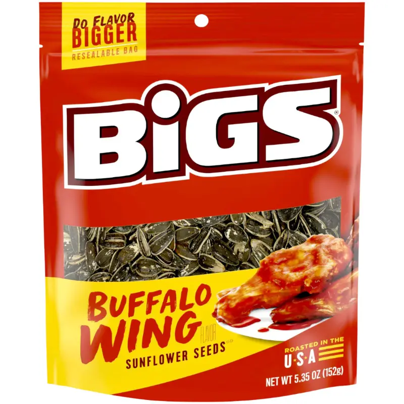 3-Pack Bigs Hot Buffalo Wing Sunflower Seeds - Fiber-Rich, Spicy, Crunchy 5.35oz Snack Food Treats, High Protein, Parties