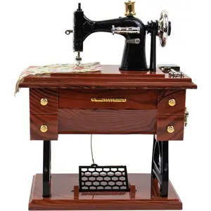 Vintage Mini Music Box Sewing Machine Figurine Birthday Gift Table Decor