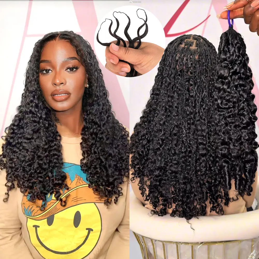 Burmese Curly Feather Hair Extensions Real Human Hair for Invisible Crochet Braids Pre-Separated Curly Bulk with Middle String 50g/Pack Recommended 4-6 packs for a full head look