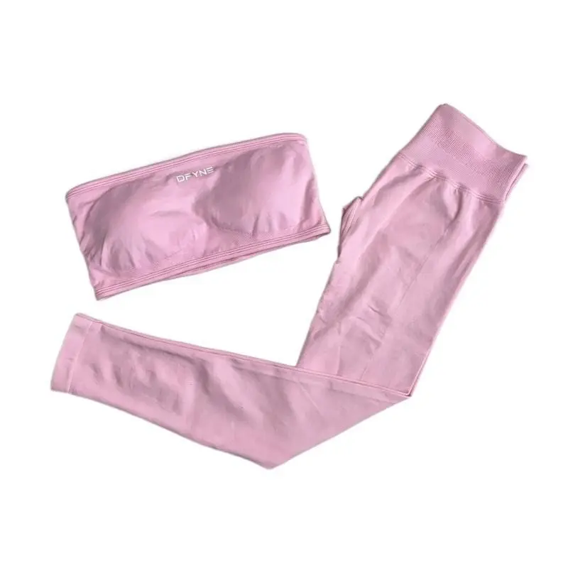 DFYNE Women's Seamless Padded Strapless Bandeau Sports Bra - Tube Top Crop Shirt with Built In Chest Pad, Buttery Soft Tummy Control Squat Proof Athleisure Activewear Workout Tops for Gym Yoga Running Athletic Fitness Wear