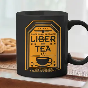 Unique Ceramic Liber Tea Mug - Helldivers Merch, Video Game Gifts, Classic Stylish Modern Beverage Mug, Novelty Graphic - scs12273