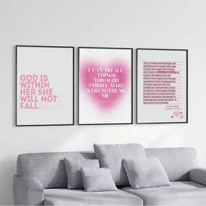 3pcs Modern Christian Wall Art Picture Bible Verse Canvas Prints Paintings Pink Scripture Quote Poster Girly Aesthetic Religious Decor For Bedroom, Living Room, Or Dorm Wall Decor Unframed