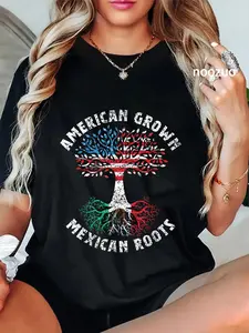 Unisex Graphic T-Shirt, Casual 100% Cotton American Grown Mexican Roots Short Sleeve Round Neck Top for Everyday Wear
