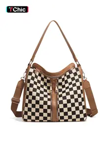 Checkered Plaid Pattern Women Large Casual Crossbody Bags Ladies Satchel Shoulder Handbags Purse for Women Totes Hobo Purses with Adjustable Strap For Work, Travel, Geometric Pattern Bag