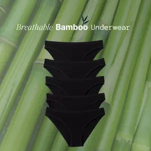 Breathable Bamboo Bikinis - 5 Pack - Women's Underwear, Soft Lightweight Fabric, Mid to High Coverage, Eco-Friendly Dyes, Moisture-Wicking, Quick-Dry, Everyday Panties