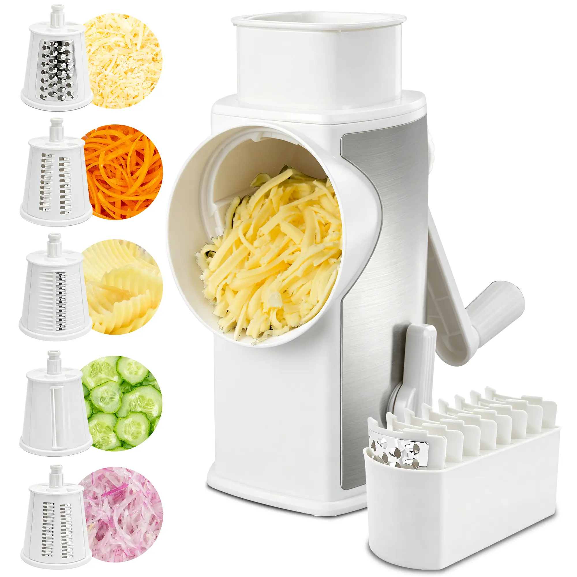 SUSTEAS Rotary Vegetable Chopper - Dicer Cutter Grater, 5 Replaceable Blades, Durable Vegetable Slicer, Manual Cheese Shredder, BPA-Free Fine Grater Mandoline, Customized Packaging, Kitchen Utensil for Healthy Food Prep, Ideal Gift