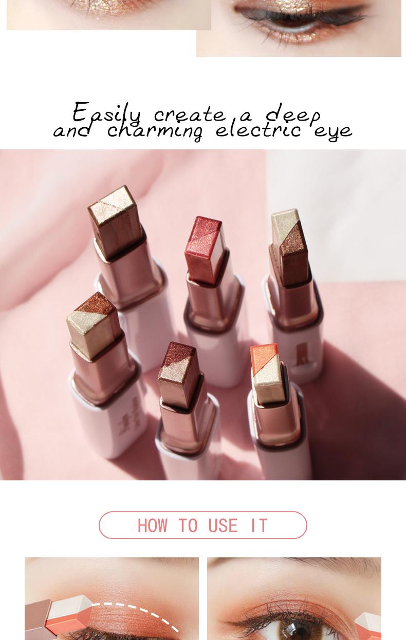 6pcs/set Pearlescent Two-color Eyeshadow Stick - Pearlescent Polarized Design, Waterproof and Smudge-proof, Smooth Application, Long-lasting Smoky Eyeshadow Pen, Suitable for Daily and Party Looks, Glitter Shimmer Eyeshadow