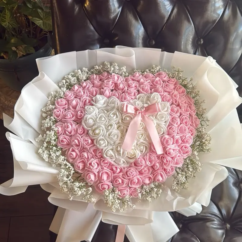Sweetheart Serenade Heart Foam Bouquet - Pink Foam Roses, Customizable for Additional Decorations, Perfect for Significant Others