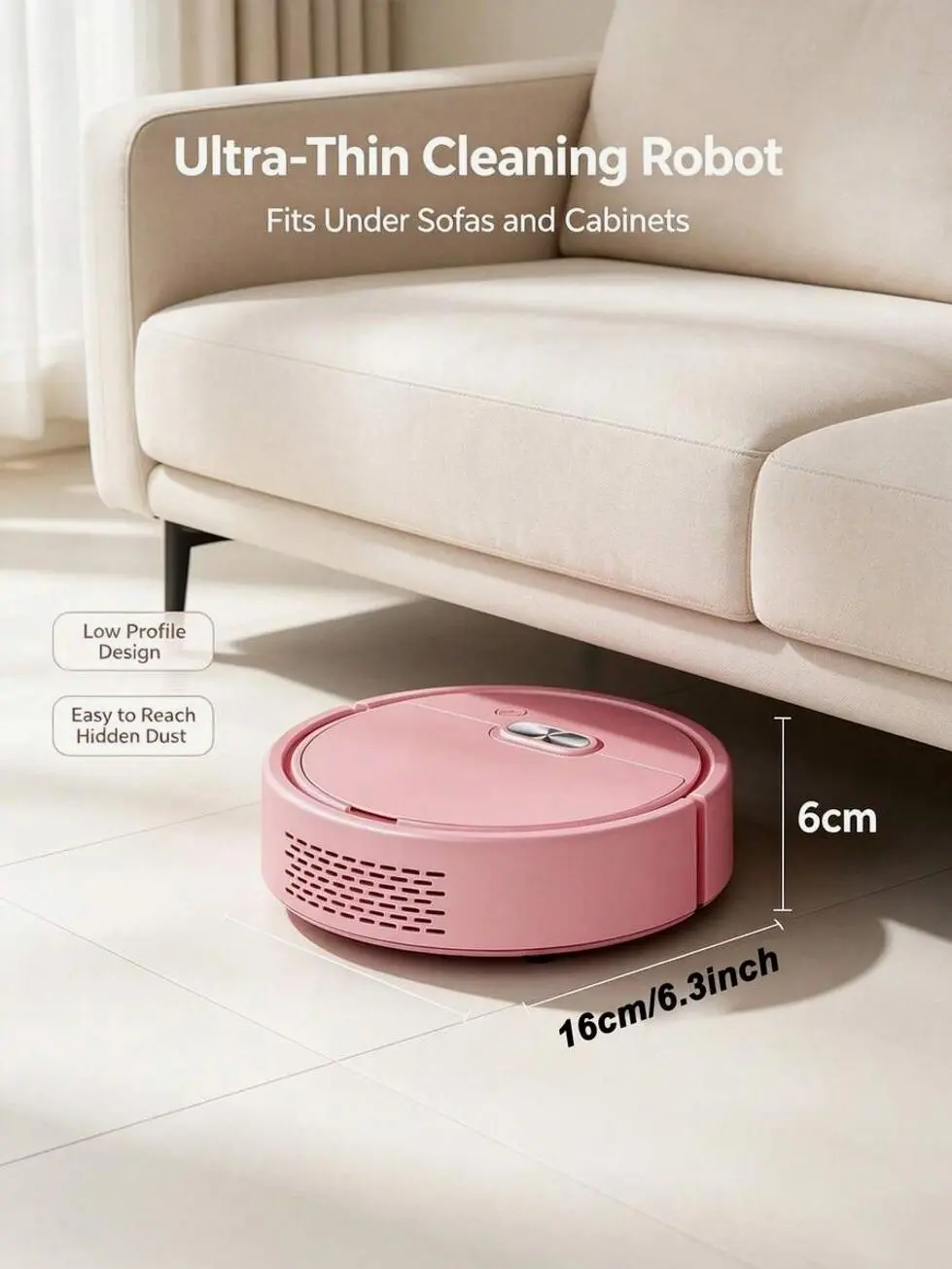 Mini Robotic Vacuum Cleaner, Automatic USB Rechargeable Sweeper for Pet Hair, Hardwood Floors and Daily Home Cleaning