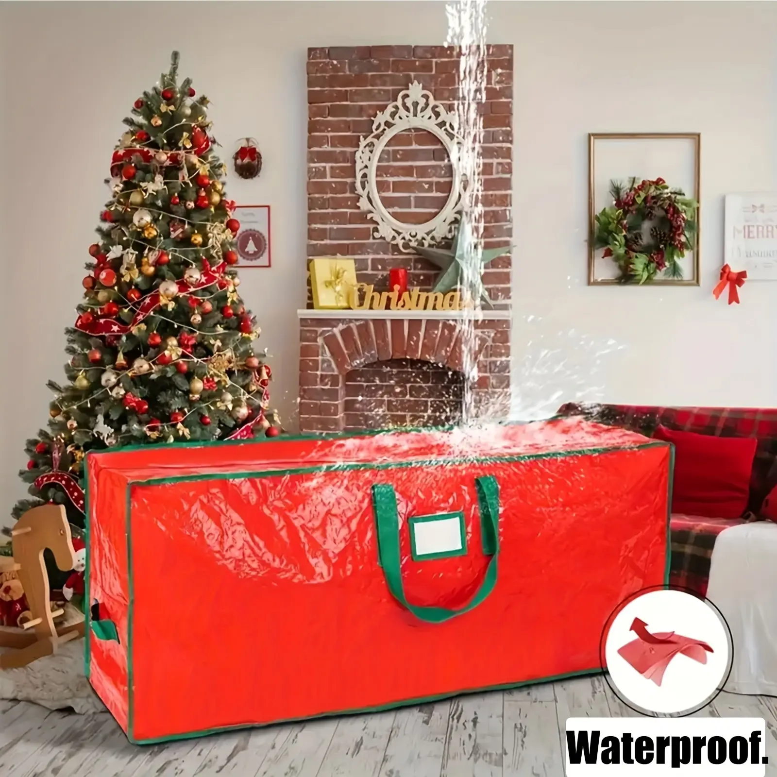 Heavy-Duty Waterproof PVC Christmas Tree Storage Bag, Fits 7ft Christmas Trees & Holiday Decor, Dual Zippers with Sturdy Handles, Holiday Storage Tote, Home Organizer Accessory, Xmas Decor Storage Gadget