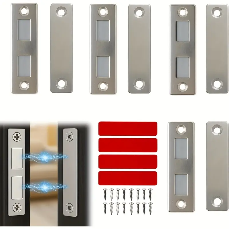 1 set of 16pcs long magnetic door suction: ultra-thin cabinet door suction, double magnetic cabinet door suction, Door closers for home, used for closing the wardrobe cabinet door, portable hardware (silver) Automatic door closer