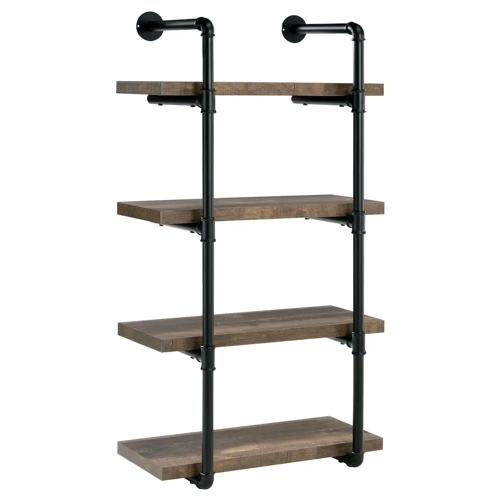 Elmcrest 24-in 4-Shelf Industrial Floating Wall Mount Bookshelf, Plumbing Pipes Design Rustic Oak Storage, Unique Element Decor for Living Room Indoor Furniture, Shelves, Floating Shelves