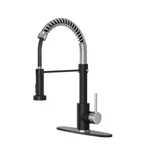 Black Nickel Kitchen Faucets Single Handle Commercial Kitchen Sink Faucet with Multifunctional Pull-Down Spout for Farmhouse RV Bar with 3 Hole Deck Durable Steel