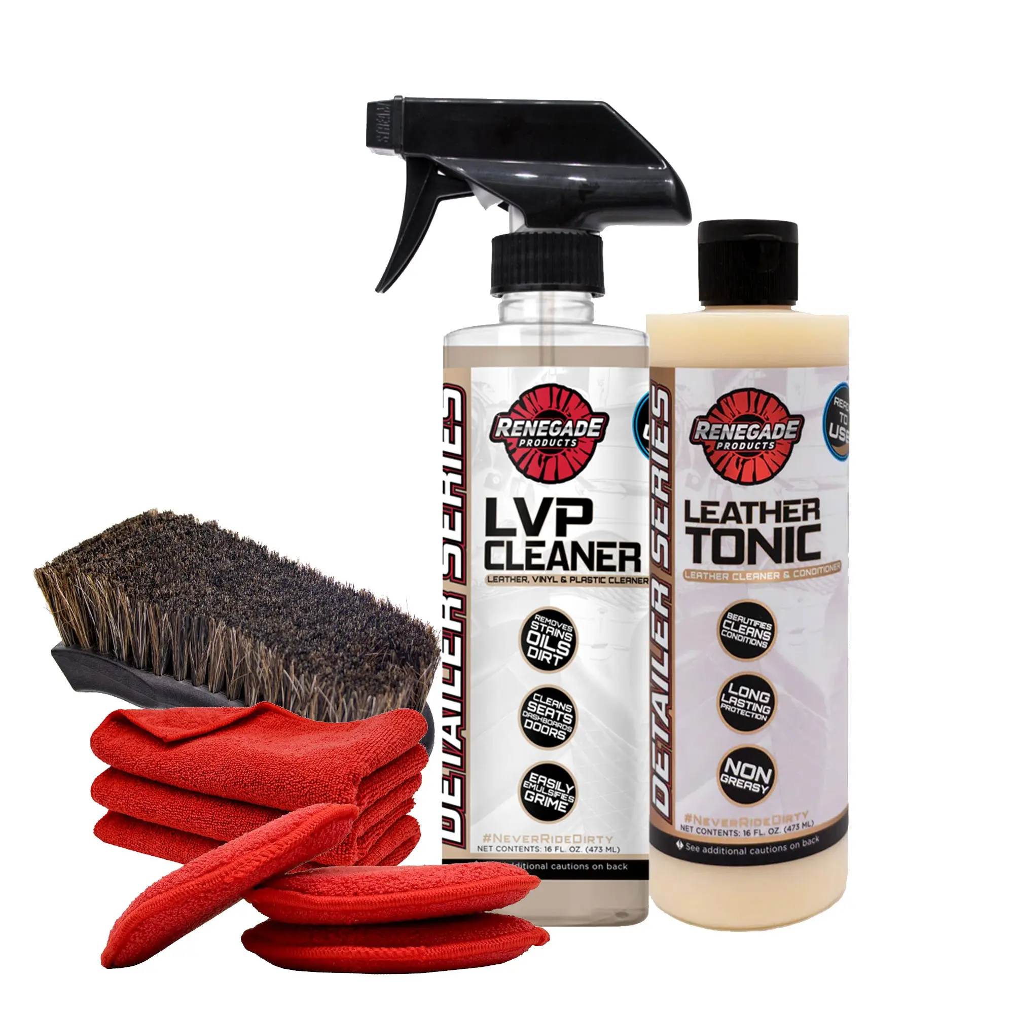 Renegade Products Leather Clean and Condition Kit - LVP Cleaner, Leather Tonic & Brush for Interior Car Care with Microfiber Towels