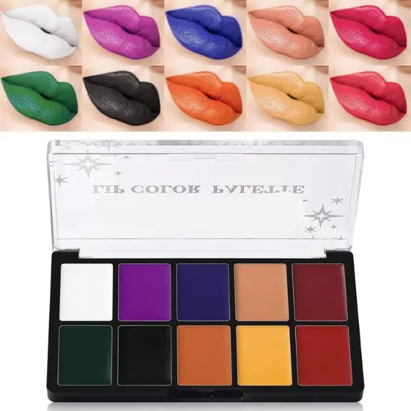 Halloween Lipstick Palette, 10 Matte & Cream Lip Colors Long Lasting Waterproof Lipstick Makeup Kit, Moisturizing High Pigment Creamy Formula for Party & Cosplay