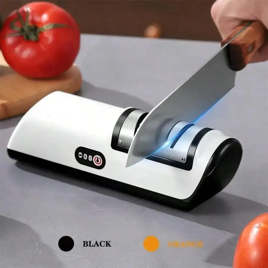Rechargeable Cordless Electric Sharpener: Portable 2-Stage Diamond Sharpening System for Kitchen, Camping, and Outdoor Use - Sharpens Stainless Steel & Serrated Knives (Sharpener Only, No Knives Included)