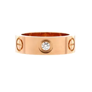 Pre-owned Cartier Love 3 Diamonds Band Ring 18K Rose Gold with Diamonds by Rebag