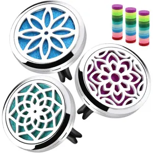 Car Diffuser Vent Clip - 30mm Aromatherapy Essential Oil Car Diffuser Vent Clips with 36 Refill Pads (3 Lotus Vent Clips, Metal)