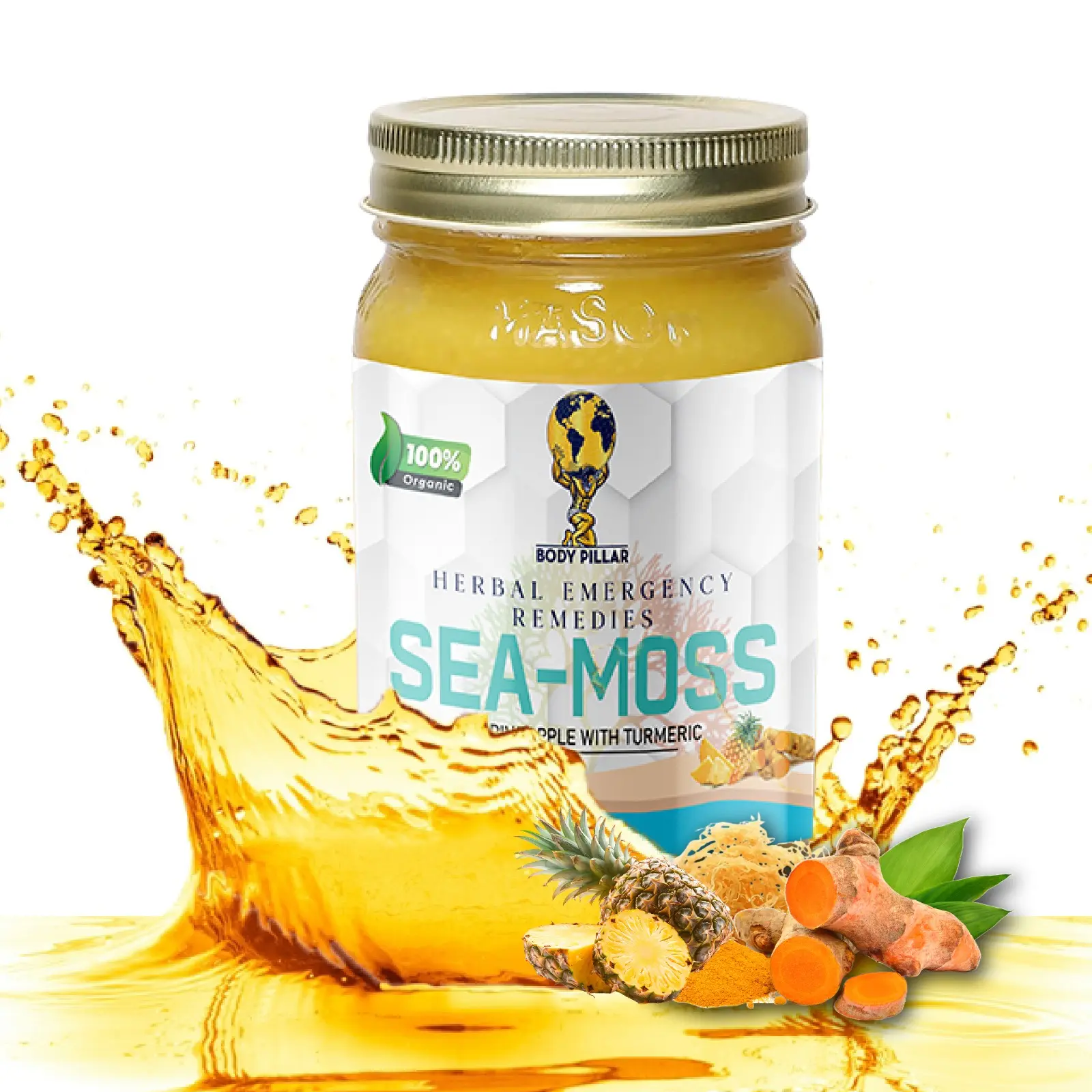 Body Pillar - 16oz Pineapple & Turmeric Sea Moss Gel | Organic, Alkaline, Anti-Inflammatory, Digestive Health, Joint Support, Natural Wellness & Dietary Supplement