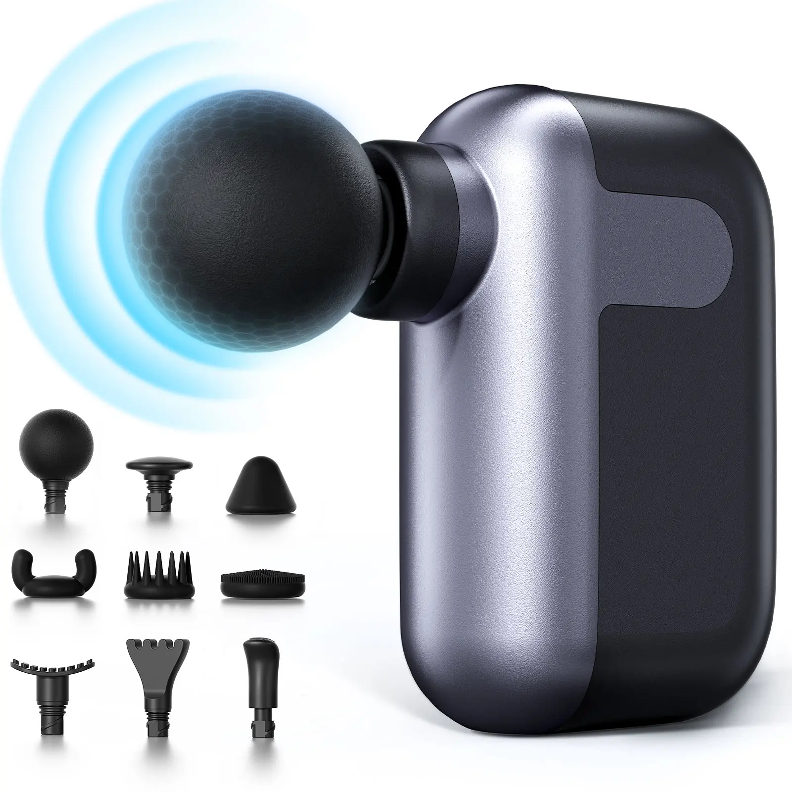 Mini Massage Gun with 10 Massage Heads, Percussion Deep Tissues Handheld Muscle Massager, 8mm Amplitude High-Intensity Massager Gun for Pain Relief for Office Gifts for Her, Home, Athletes