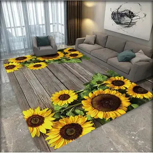 1 sunflower themed carpet, Sunflower area rug, soft and absorbent, anti slip and wear-resistant, with good elasticity, suitable for living rooms, bedrooms, kitchens, bathrooms, and other home decor, durable and washable, can be used as a pet mat
