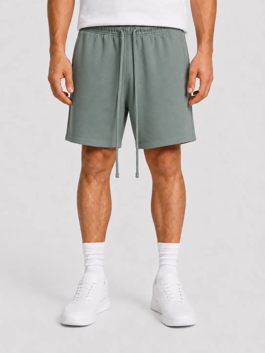 Men's Unisex Heavy Soft Fleece Above-the-Knee Loose-Fitting Elastic Waist Casual Streetwear Loungewear Bottoms Basic Menswear Shorts