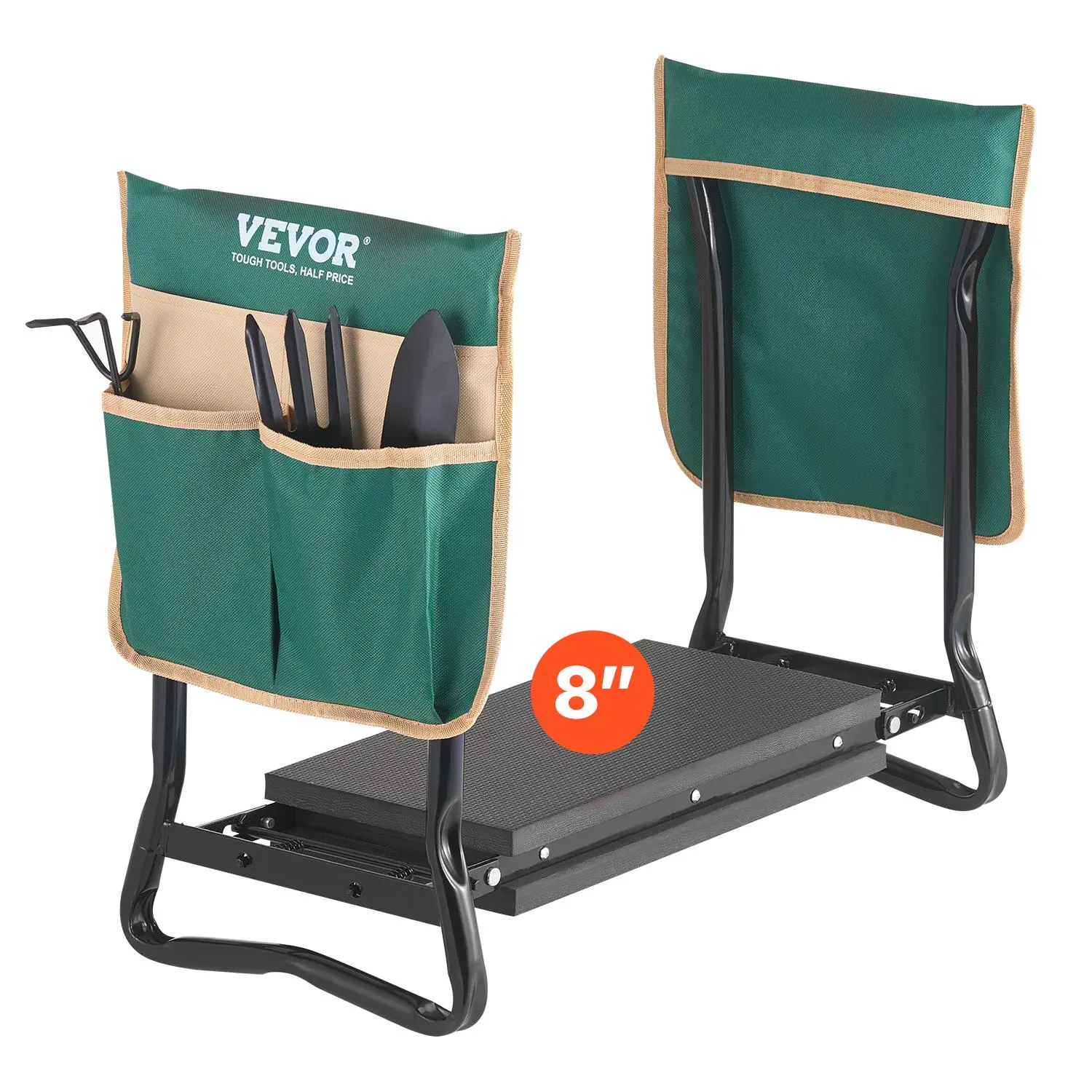 【Summerfinds】VEVOR Garden Kneeler and Seat,  8 in Wide Kneeling Pad, Heavy Duty Garden Kneeling Stool, Folding Garden Seat with 2 Tool Bags, Relieve Knee & Back Pain, Portable Garden Bench for Women Grandparents