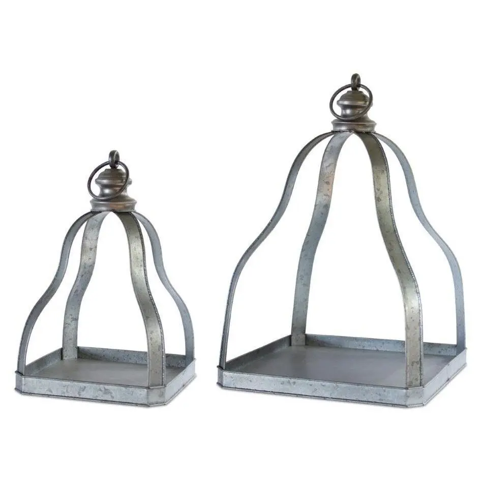 Melrose Galvanized Metal Lantern with Open Design (Set of 2)