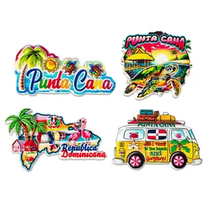 Punta Cana, Dominican Republic refrigerator magnet souvenir gift keepsake featuring a white sand beach, palm trees, and a thatched hut—ideal for indoor decoration in the kitchen, office, or cabinets; personalized refrigerator magnet decor series.