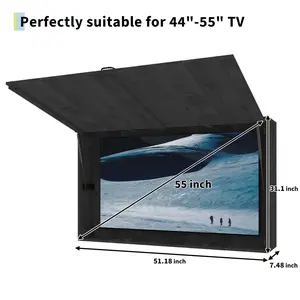 Outdoor wooden TV storage box - Waterproof wall mounted cabinet with adjustable bracket and additional lid - Decorative protective cover for terraces, beaches, or gardens