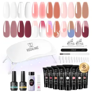 ROSALIND Poly Nail Gel Kit With UV Light 8 Color Poly Extension Gel Polish And Basic Nail Art Tool Nail Tips Friendly For Beginner