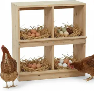 Wooden Chicken Nesting Box for Hens, 4/6/8 Compartment Double-Deck Egg Laying Box with Roll Away Design & Perches, Natural Wood Insulated Poultry Nest Boxes for Backyard Coop