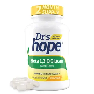 Dr's Hope Beta Glucan 1,3 D 500mg - 120 Capsules | Supports Immune System & Cholesterol Management | Natural Dietary Supplement | 2 Month Supply - Healthy - Healthcare