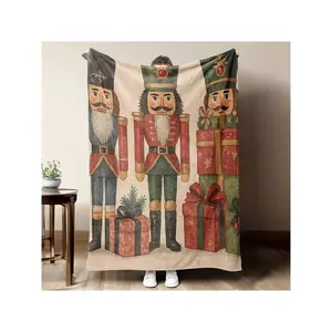 1pc Vintage Nutcracker Christmas Flannel Blanket - Custom Name & Holiday Birthday Text, Cozy All-Season Throw For Sofa & Bed, Festive Gift Idea, Soft Polyester-30*40in