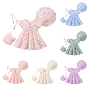 YOUNGERTREE Baby Girls' Three-Piece Sleeveless Dress Set with Cute Bow Small Backpack & Sun Hat Spring Summer Casual Outfit little girl Playwear toddler summer dress