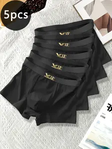 Men's Vip Fashion Briefs, Classic Gold Design, Loose-Fitting Asymmetrical Style, Minimalist Letter Pattern, All Seasons Wear