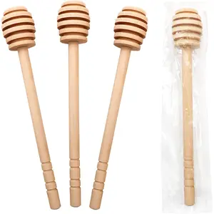 20PCS 6 Inch Individually Wrapped Wooden Honey Dipper Stirrer Stick Honey Wand for Honey Jar Dispense Drizzle Honey and Wedding Party Favors Gift