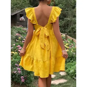 Maternity Tie Backless Ruffle Trim Dress