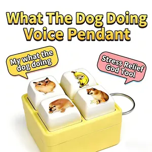 "What The Dog Doing" Viral Meme Voice Keychain – 4-Grid Clicky Fidget Toy | Funny Prank Button Sound Box | Doge Aesthetic Stress Relief Accessory