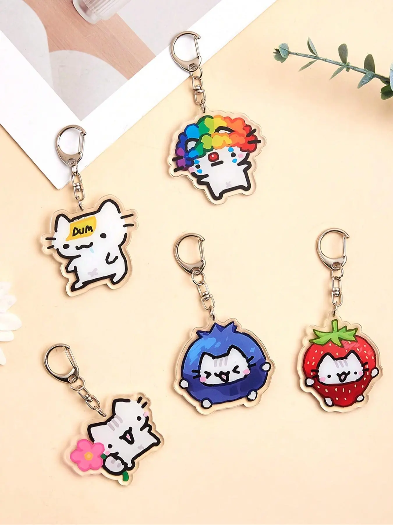5 Cute Cartoon Cat Keychains Set, Adorable Pendant for Car Keys, Universal Appeal Fun Keyring Accessories for Cat Lovers, Functional Accessories, Trendy Cute Keychain, Cute Keychain Accessory