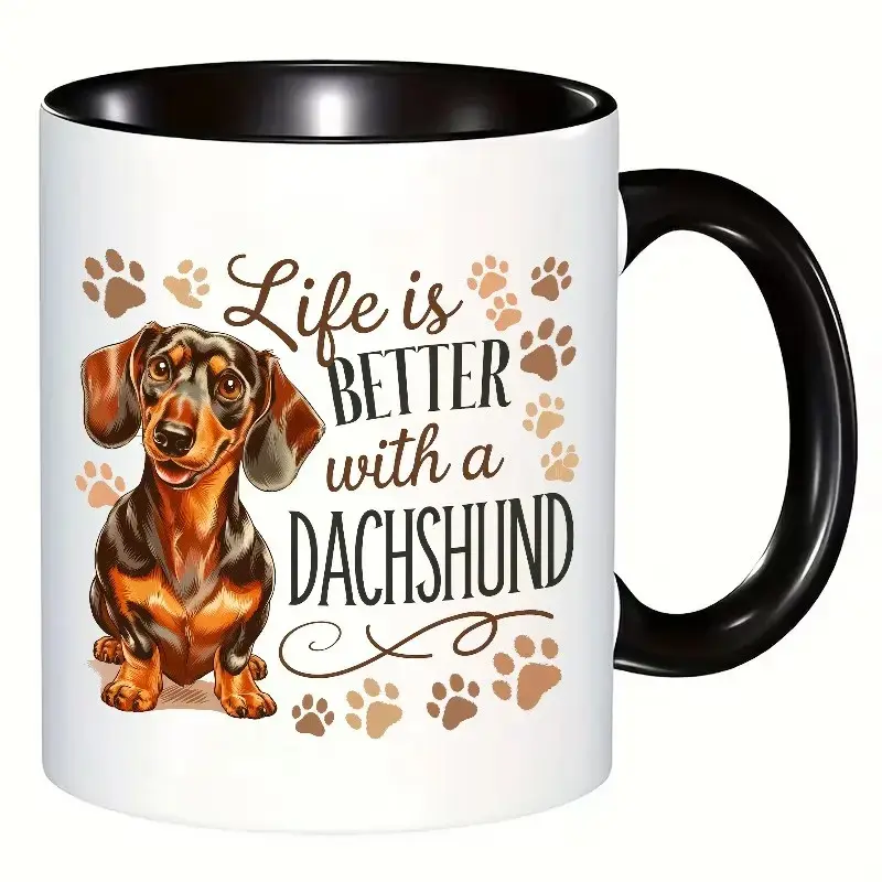 Reusable Dachshund Pattern Travel Coffee Cup with Handle - Cute Sausage Dog Kitchen Drinkware, Ideal Gift for Pet Owners
