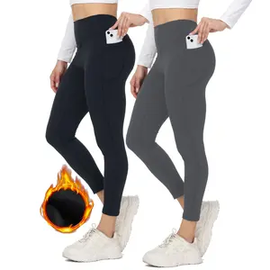 Women's High Waist Fleece-Lined Leggings with Pockets Thermal Winter Warm Yoga Pants for Workout Running & Cold Weather Activewear - Skinny Sportswear for Cold Weather