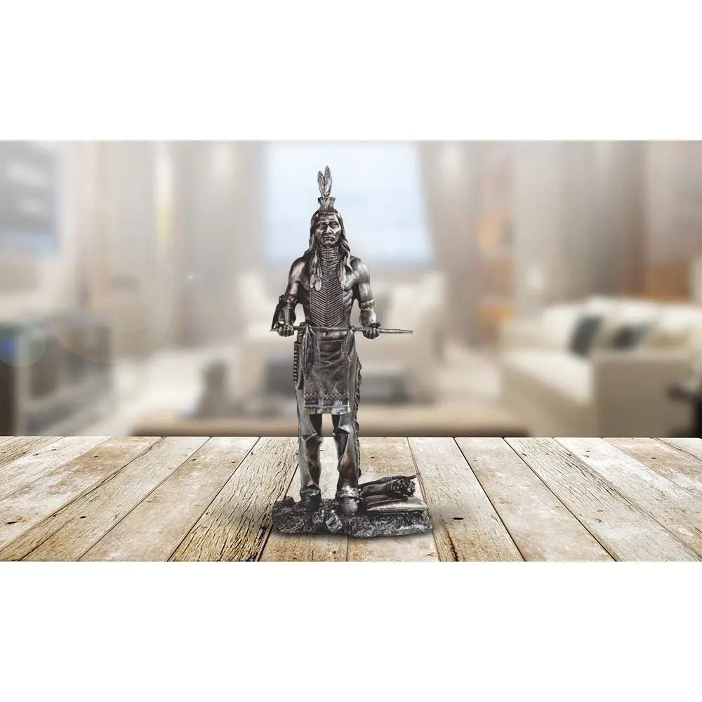 12"H Indian Warrior with Pipe Statue Native American Decoration Figurine